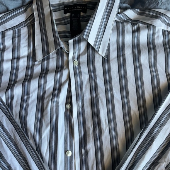 Crazy Horse Size XL Striped Silver & White Shiny Dress Shirt Button Down NWOT - Picture 9 of 16